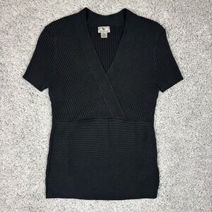 Worthington Sweater Womens Small Vneck Short Sleeve Classic Black Minimalist